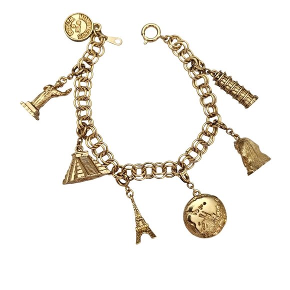 Ravello Gold Tone Monuments Of The World Charm Bracelet, Signed C682 - Picture 5 of 7